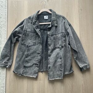 Women's Washed Black Denim Jacket Oversized